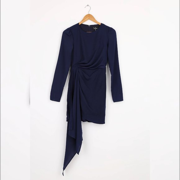 LULUS Magical Spot Navy Blue Long Sleeve Dress - Picture 6 of 7